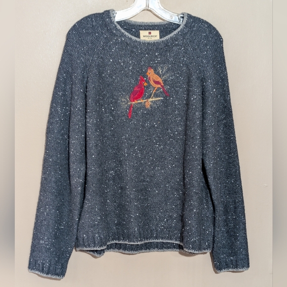 Woolrich Sweaters - Woolrich Womens Cardinal Bird Embroidered Speckled Sweater Size L Wool Blend‎